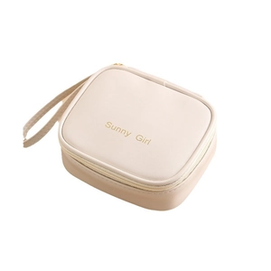 Waterproof beige PU leather square storage bag with Sunny Girl handle and zipper
