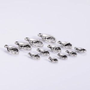 Various sizes of polished silver metal lobster clasps for DIY jewelry and keychains
