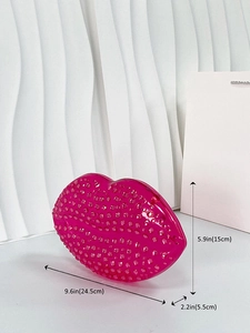 Sparkly pink lips shaped rhinestone clutch bag with large capacity for party events
