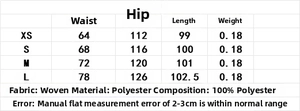 Tableau des tailles pour pantalon large avec détails du tissu et mesures précises