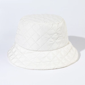Detailed close-up of the white diamond quilted stitching on the padded bucket hat surface