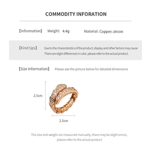 Détails de bague serpent or rose avec zircons, poids 4,4g et dimensions de 2,5cm