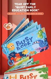 Macro detail of educational busy book with reusable math puzzles and sea animal themes