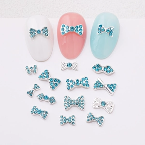 Blue Bow Knot Nail Art Charms Alloy Rhinestone Manicure Decorations Sparkling Bowknot Jewelry