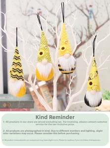 Hanging bee gnomes with sunflower motifs and striped hats on a decorative white branch