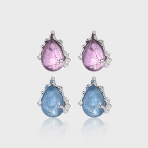 S925 Sterling Silver Waterdrop Stud Earrings With Amethyst Aquamarine Crystal Unique Vine Design For Women