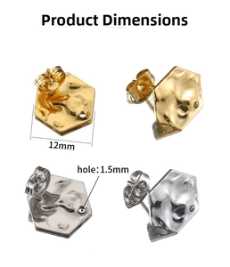 Detailansicht der 12mm Sechseck-Ohrstecker mit Hammerschlag-Textur und 1,5mm DIY-Loch