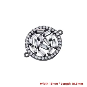 Macro detail of gun black geometric jewelry connector with zircons, size 15mm by 18.5mm