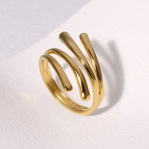Minimalist gold plated stainless steel multi-layer spiral open ring with polished finish