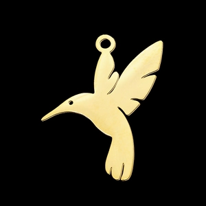 Polished gold hummingbird pendant charm in stainless steel for jewelry making