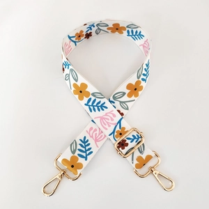 Adjustable colorful floral print fabric strap with gold metal buckles for shoulder bags