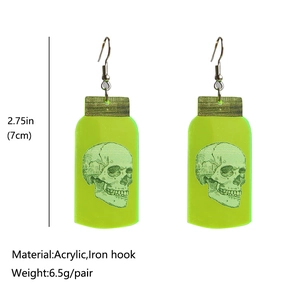 Luminous green acrylic skull jar drop earrings for Halloween costume jewelry