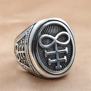 Leviathan Cross Ring Titanium Stainless Steel Gothic Punk Vintage Occult Alchemy Signet Jewelry For Men