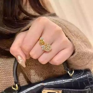 Bague Ouverte Rose Vintage Pour Femmes En Cuivre Plaqué Or Avec Zircon Incrusté Style Rétro Luxe Bijoux