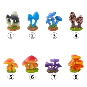 Set of 8 colorful resin mushroom miniatures for moss micro-landscape and desktop decor