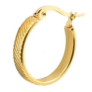 Polished 18K gold-plated textured hoop earrings with a diagonal carved pattern for women