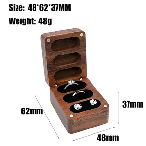 Three-slot black walnut wood jewelry box for rings and earrings in a 45-degree view