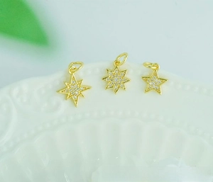 Detailed view of 18K gold plated star moon zircon pendants for DIY jewelry making