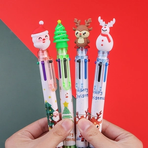 Christmas Multi Color Ballpoint Pen Cartoon Santa Reindeer Snowman Silicone Topper Retractable School Stationery Gift