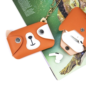 Orangefarbene Tierform Leder-Münztasche mit Goldkette und kabellosem Kopfhörer-Stauraum