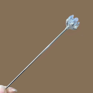Elegant silver lotus hair pin with light blue crystal flower for traditional hairstyles