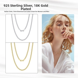 5mm 925 sterling silver and 18K gold Cuban link chain necklace with diamond-cut finish