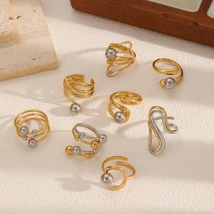 Geometric Irregular Stainless Steel Rings For Women Niche Design Dual Tone Gold Silver Plated Hollow Fashion Jewelry