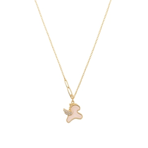 Goldene Halskette mit Pferdeanhänger, rosa Emaille und funkelnden Zirkoniasteinen