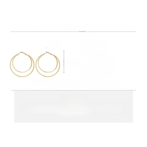 Detailed spec sheet of gold layered hoop earrings showing size 6.4cm by 6.1cm dimensions