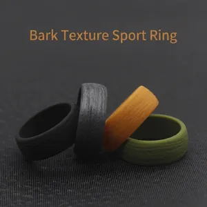 8.7mm bark texture silicone rings for sports in black grey orange and green colors