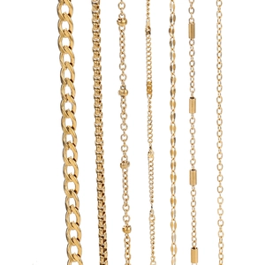 Detailed macro of various 18k gold plated stainless steel DIY jewelry chains