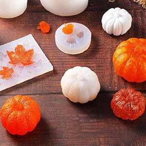 Detailed silicone mold set showing pumpkin and maple leaf shapes for DIY resin crafts