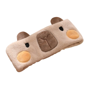 Bandeau peluche capybara beige mignon pour lavage du visage et maquillage doux