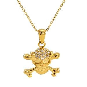 Hip hop skull pendant necklace with 18k gold plating and shimmering diamond accents