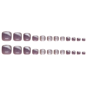 24pcs mauve cat-eye glitter gradient press-on toenails in various sizes on white background