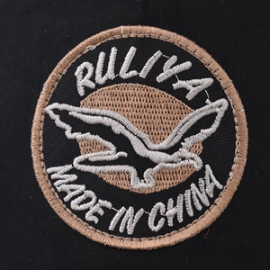 Faux suede baseball cap featuring a detailed eagle embroidery patch with RULIYA text