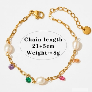 Détail de la chevillère en acier doré avec gemmes colorées et perles, longueur 21+5cm