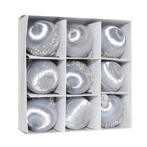 9-piece 8cm silver blue silk thread Christmas balls with sequins in a 9-grid box