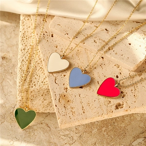 Women Fashion Heart Pendant Necklace Copper Gold Plated Colorful Enamel Oil Drip Heart Necklace Zirconia O-Chain Jewelry