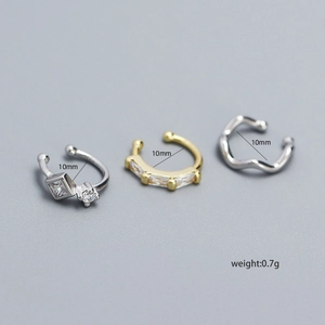 Minimalist S925 silver ear cuffs with cubic zirconia inlay 10mm diameter size