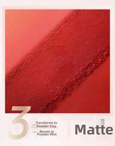Macro shot of high-saturation deep red matte lip mud with a velvety powder texture