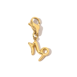 Detailed view of a 14K gold-plated Capricorn zodiac pendant with a polished metallic finish
