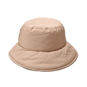 Quilted khaki puffer bucket hat with thick warm padding for women winter casual style