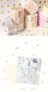 Detail of MO-CARD label tape featuring cute pets and coffee motifs for DIY planners