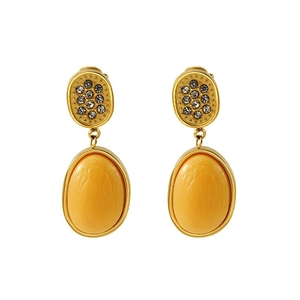 Retro geometric 18K gold plated earrings with crystals and orange resin pendants