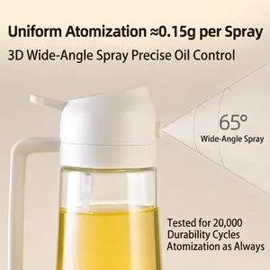 Kitchen glass oil sprayer with 65-degree wide-angle mist and 0.15g precise control