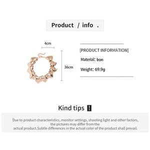 Detailed size chart for rose gold heart choker necklace in iron with 36cm length specs