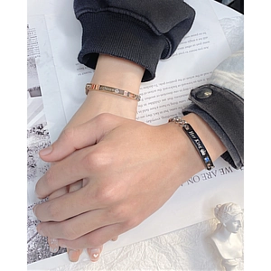 Romantic his queen her king couple bracelets in rose gold and black titanium steel