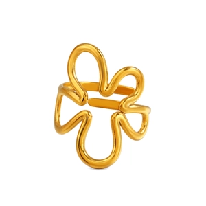Bague ouverte minimaliste en acier inoxydable doré avec motif pétales ajourés