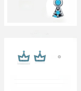 Detailed specs of s925 silver crown stud earrings with turquoise stone and 9x9.8mm size
